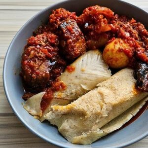 A unique combination of traditional Ekuru served with our signature rich and spicy Ata Dindin (peppered sauce).